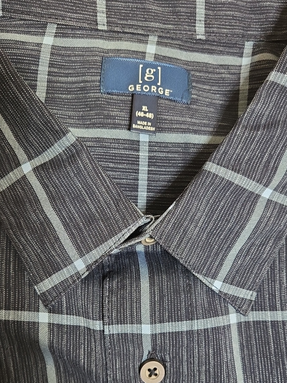 George Men's Navy Shirt with Light Blue Windowpane Plaid - XL